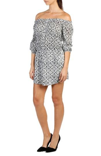 Women's Paige Clover Cotton Off The Shoulder Dress - Blue