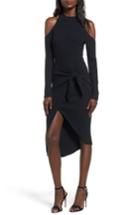 Women's Tie Waist Cold Shoulder Dress - Black