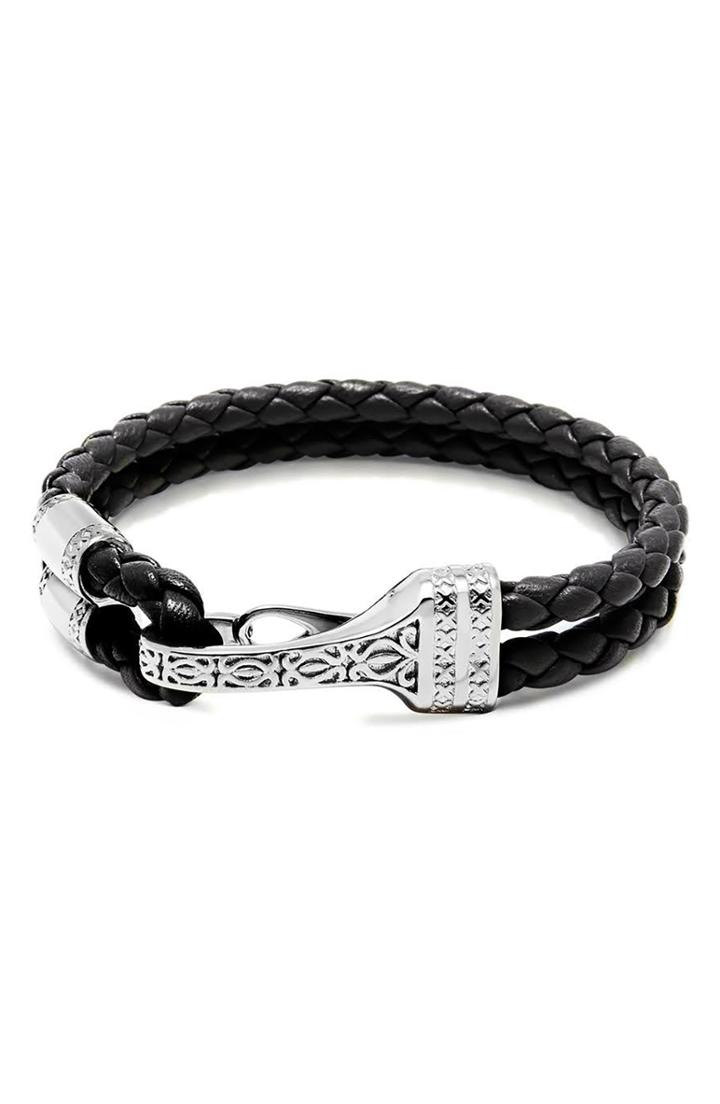 Men's Nialaya Bali Clasp Leather Bracelet