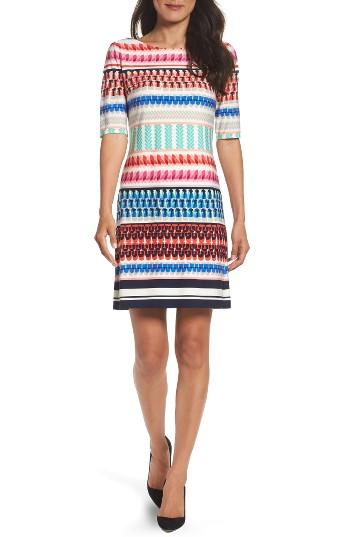 Petite Women's Eliza J Print Shift Dress P - Red