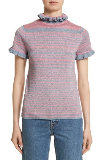Women's Shrimps Joan Metallic Stripe Short Sleeve Sweater - Blue