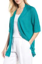 Women's Eileen Fisher Organic Linen Cardigan, Size - Blue/green
