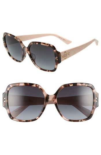 Women's Dior Lady Dior Stud 57mm Special Fit Square Sunglasses - Havana Light Pink