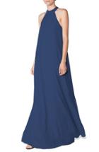 Women's Ceremony By Joanna August 'elena' Halter Style Chiffon A-line Gown - Blue