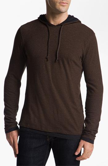 Vince Double Layer Hoodie Heather Dark Brown Small