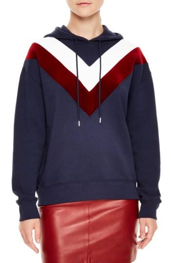 Women's Sandro Velour Stripe Hoodie - Blue