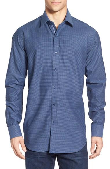 Men's Bugatchi Classic Fit Check Sport Shirt, Size - Blue