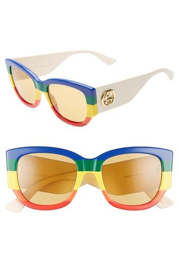 Women's Gucci 53mm Striped Cat Eye Sunglasses - Multicolor