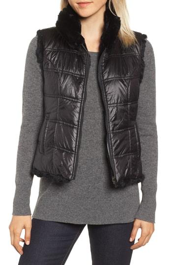 Women's Linda Richards Reversible Genuine Rabbit Fur Vest - Black