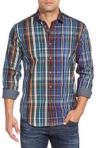 Men's Bugatchi Shaped Fit Check Sport Shirt, Size - Brown