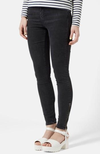 Women's Topshop Moto 'jamie' Zip Ankle Skinny Jeans W X 32l (fits Like 33-34w) - Black