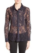 Women's Burberry Aster Check Lace Shirt - Blue