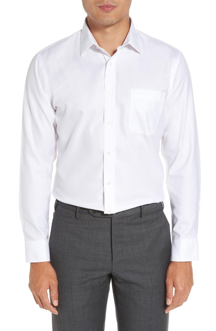Men's Nordstrom Men's Shop Smartcare(tm) Trim Fit Herringbone Dress Shirt .5 - 34/35 - White