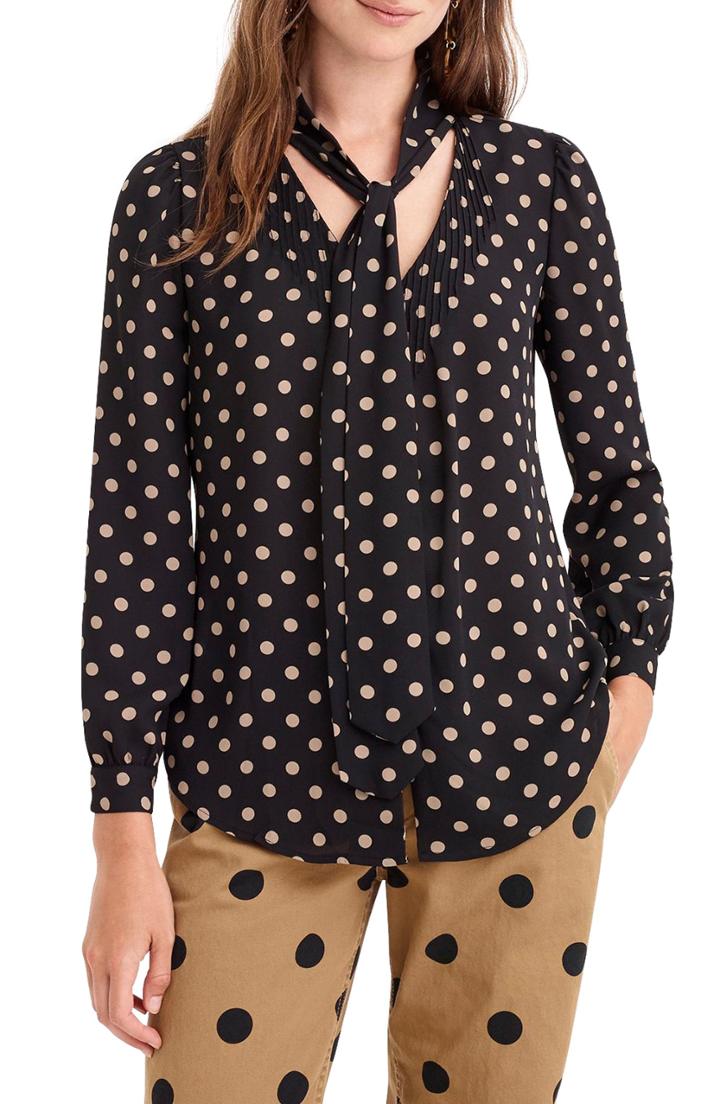 Women's J.crew Polka Dot Tie Neck Top