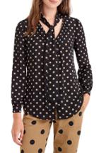 Women's J.crew Polka Dot Tie Neck Top