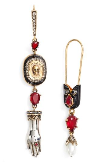 Women's Alexander Mcqueen Safety Pin Skull Earrings