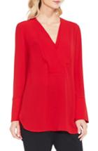 Petite Women's Vince Camuto Double V-neck Placket Blouse, Size P - Red