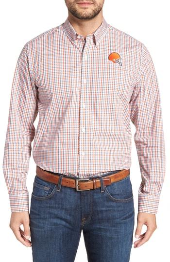 Men's Cutter & Buck Cleveland Browns - Gilman Regular Fit Plaid Sport Shirt - Orange