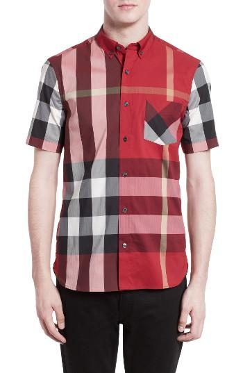Men's Burberry Thornaby Trim Fit Check Sport Shirt, Size - Red