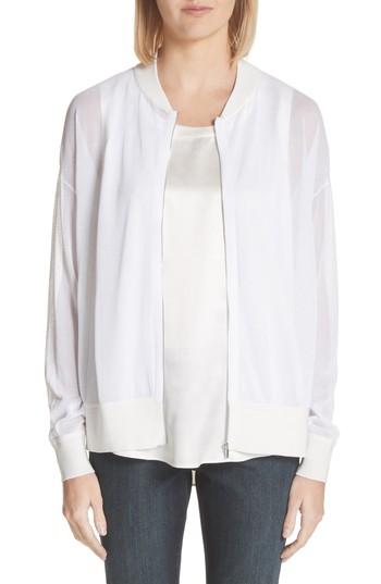 Women's Lafayette 148 New York Ethereal Sheer Knit Bomber Jacket, Size - White