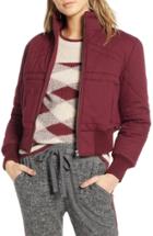 Women's Treasure & Bond Flannel Crop Puffer Jacket - Red