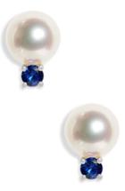 Women's Mikimoto Akoya Pearl & Sapphire Stud Earrings