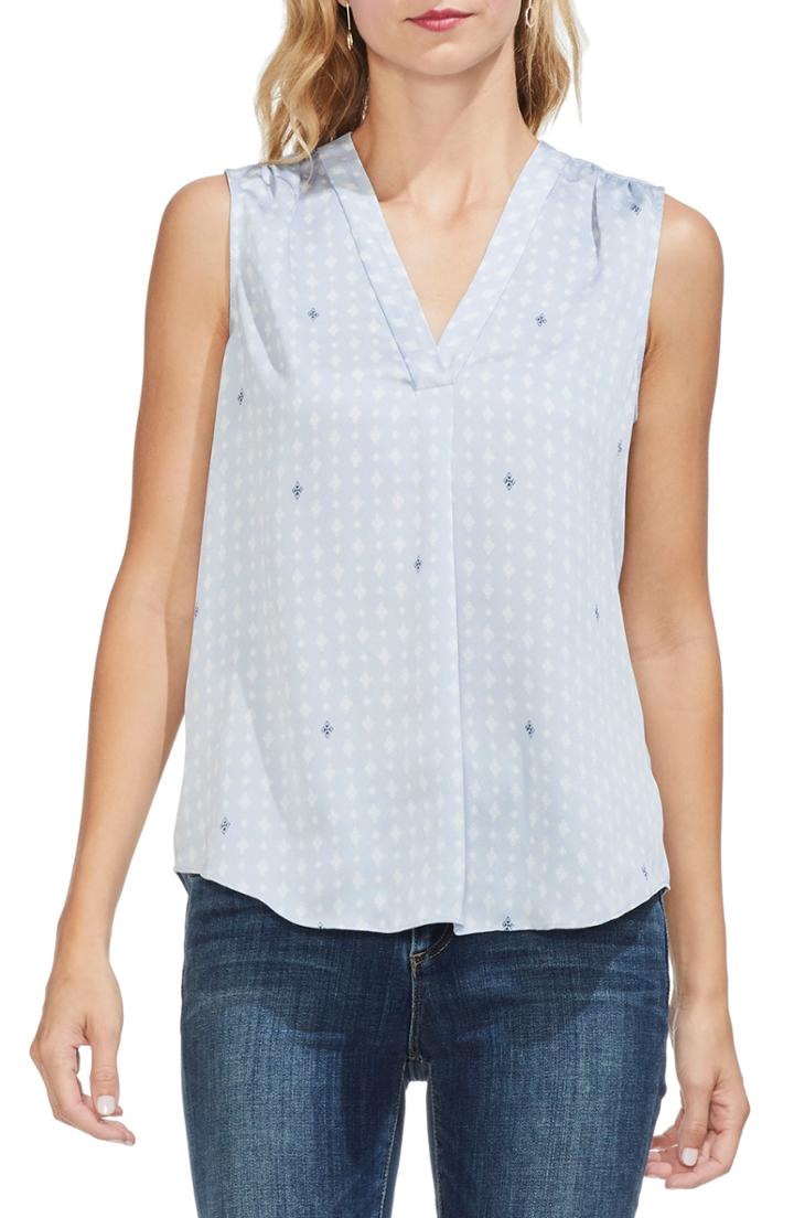 Petite Women's Vince Camuto Geo Print Pleat Front Blouse P - Blue