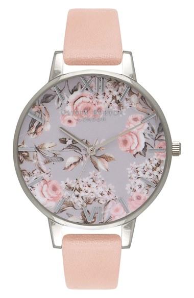 Women's Olivia Burton Enchanted Garden Leather Strap Watch, 38mm