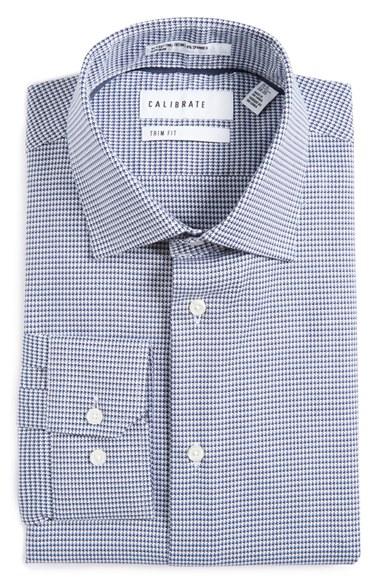 Men's Calibrate Trim Fit Houndstooth Stretch Dress Shirt .5 32/33 - Blue