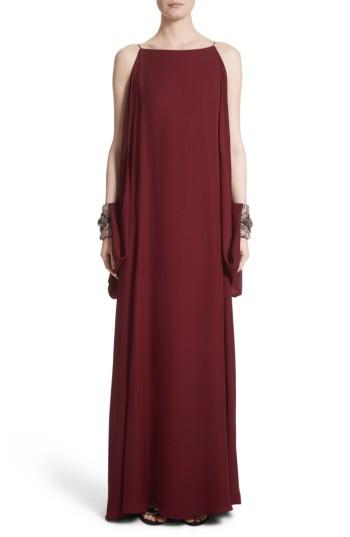 Women's Badgley Mischka Couture Embellished Cuff Silk Caftan - Burgundy