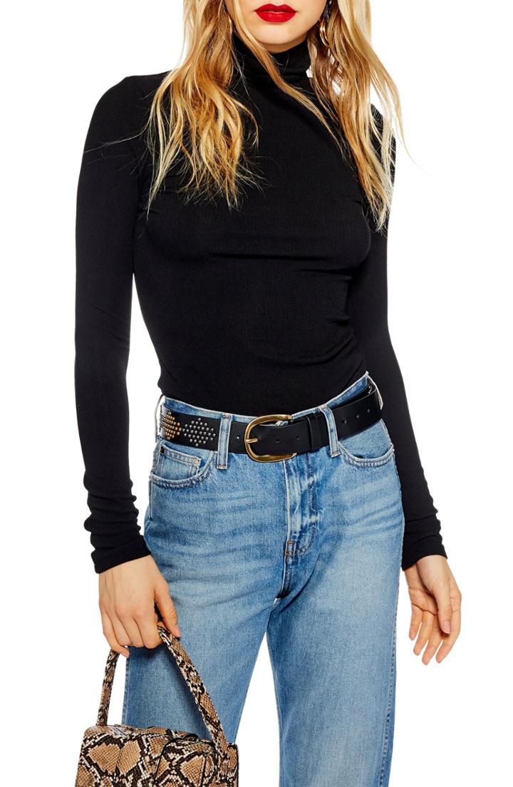 Women's Topshop Ribbed Turtleneck Top Us (fits Like 2-4) - Black