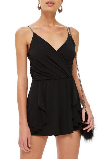 Women's Topshop Crystal Strap Romper Us (fits Like 10-12) - Black