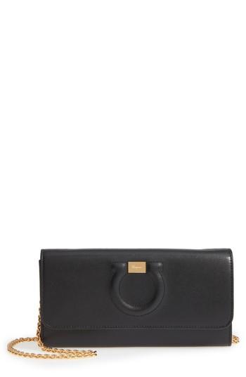 Women's Salvatore Ferragamo Quilted Gancio Leather Wallet On A Chain - Black
