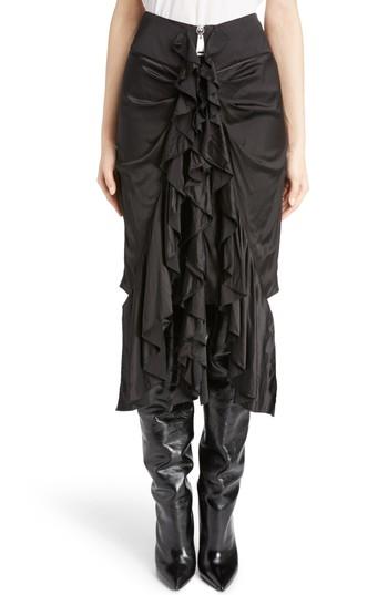 Women's Saint Laurent Washed Silk Satin Ruffle Skirt Us / 40 Fr - Black