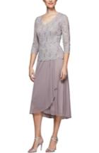 Women's Alex Evenings Tea Length Lace & Chiffon Mock Two-piece Dress - Pink