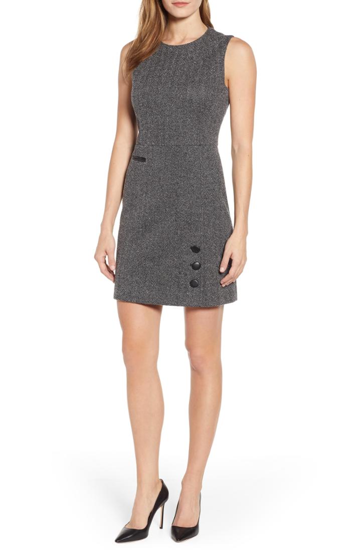 Women's Anne Klein Herringbone Tweed Sheath Dress - Black