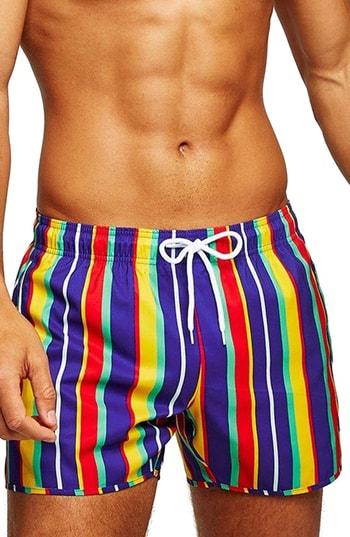 Men's Topman Stripe Munday Swim Trucks /x-large - Blue