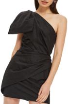 Women's Topshop Taffeta Bow One-shoulder Dress Us (fits Like 0-2) - Black