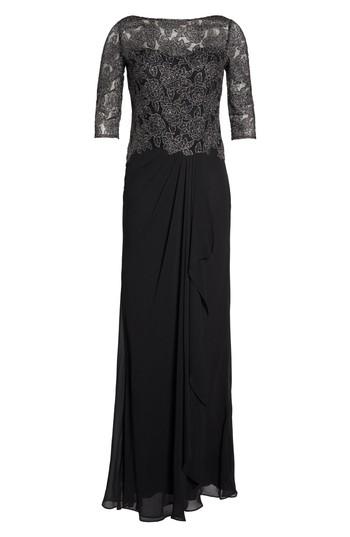 Women's La Femme Metallic Embroidered A-line Gown - Black