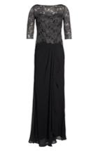 Women's La Femme Metallic Embroidered A-line Gown - Black