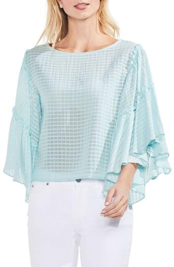 Women's Vince Camuto Grid Drop Shoulder Ruffle Sleeve Blouse, Size - Blue