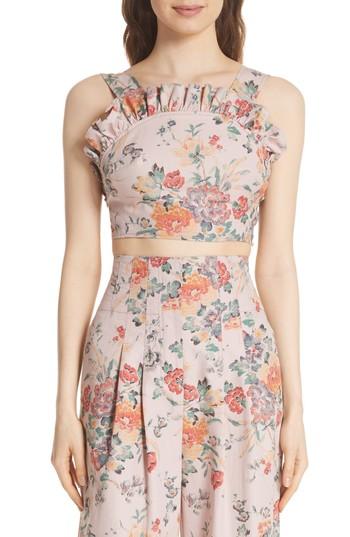 Women's Rebecca Taylor Marlena Floral Linen Blend Ruffle Top - Pink