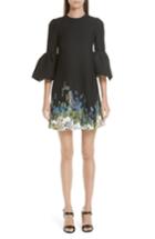 Women's Valentino Ruffle Sleeve Floral Embroidered Dress - Black