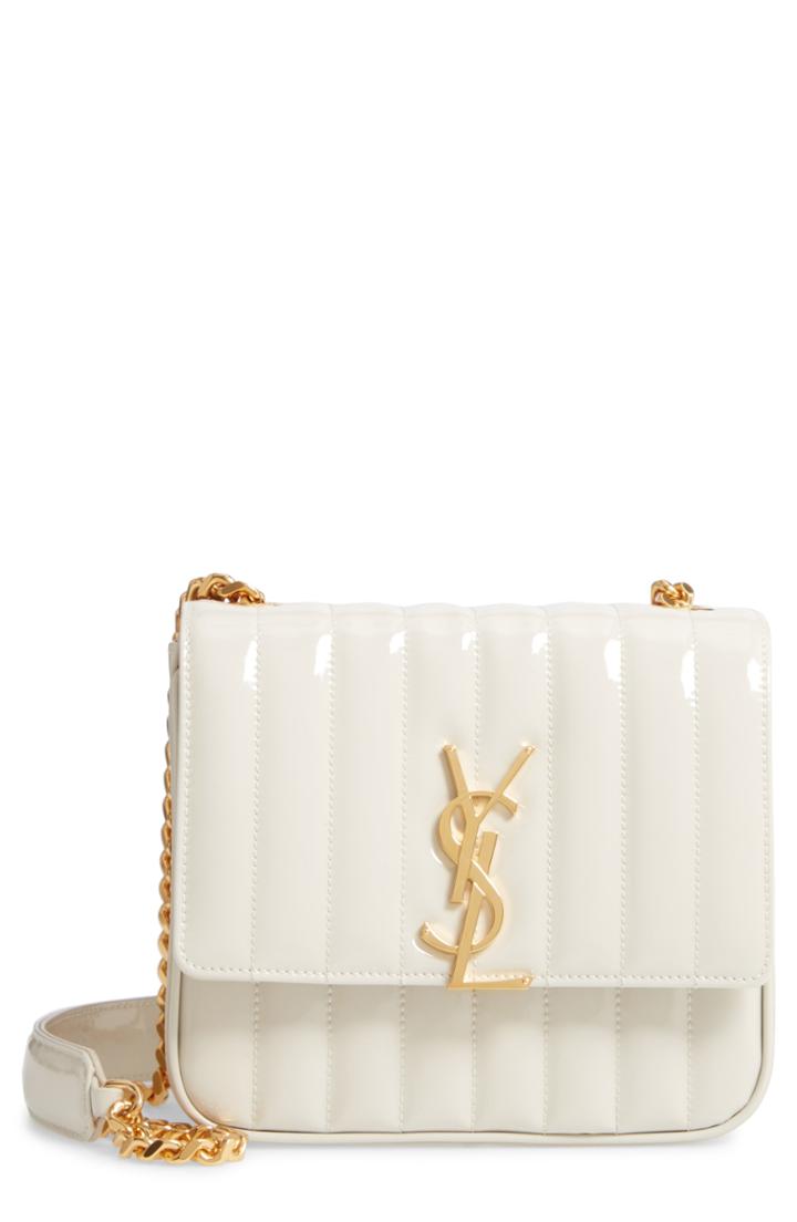 Saint Laurent Medium Vicky Patent Leather Crossbody Bag - White