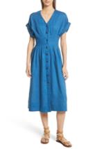 Women's Sea Coraline Pleated Button Front Linen Dress - Blue