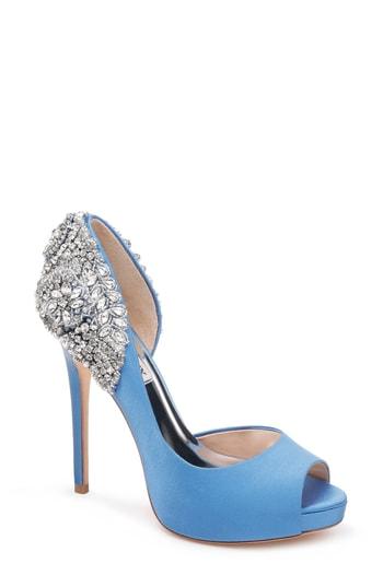 Women's Badgley Mischka Vicki Crystal Embellished Peep Toe Pump .5 M - Blue