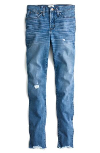 Women's J.crew High Rise Cut Hem Toothpick Jeans - Blue