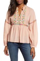 Women's Lucky Brand Embroidered Peasant Top - Coral