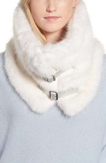 Women's Heurueh Buckled Faux Fur Cowl Scarf, Size - White
