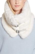 Women's Heurueh Buckled Faux Fur Cowl Scarf, Size - White